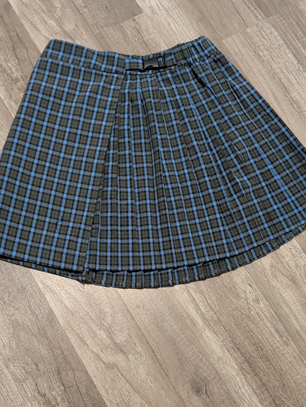 wild fable Black and Blue Plaid Pleated Mini Skirt with Buckle